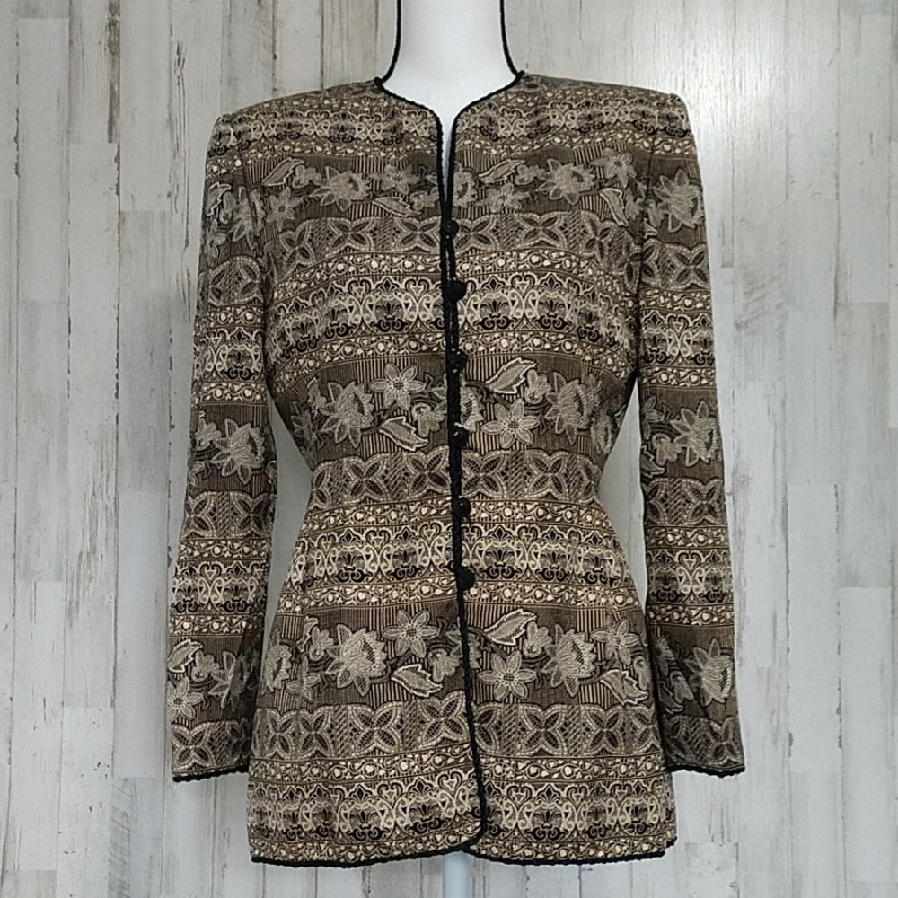 Adrianna Papell Silk Beige & Black Jacket